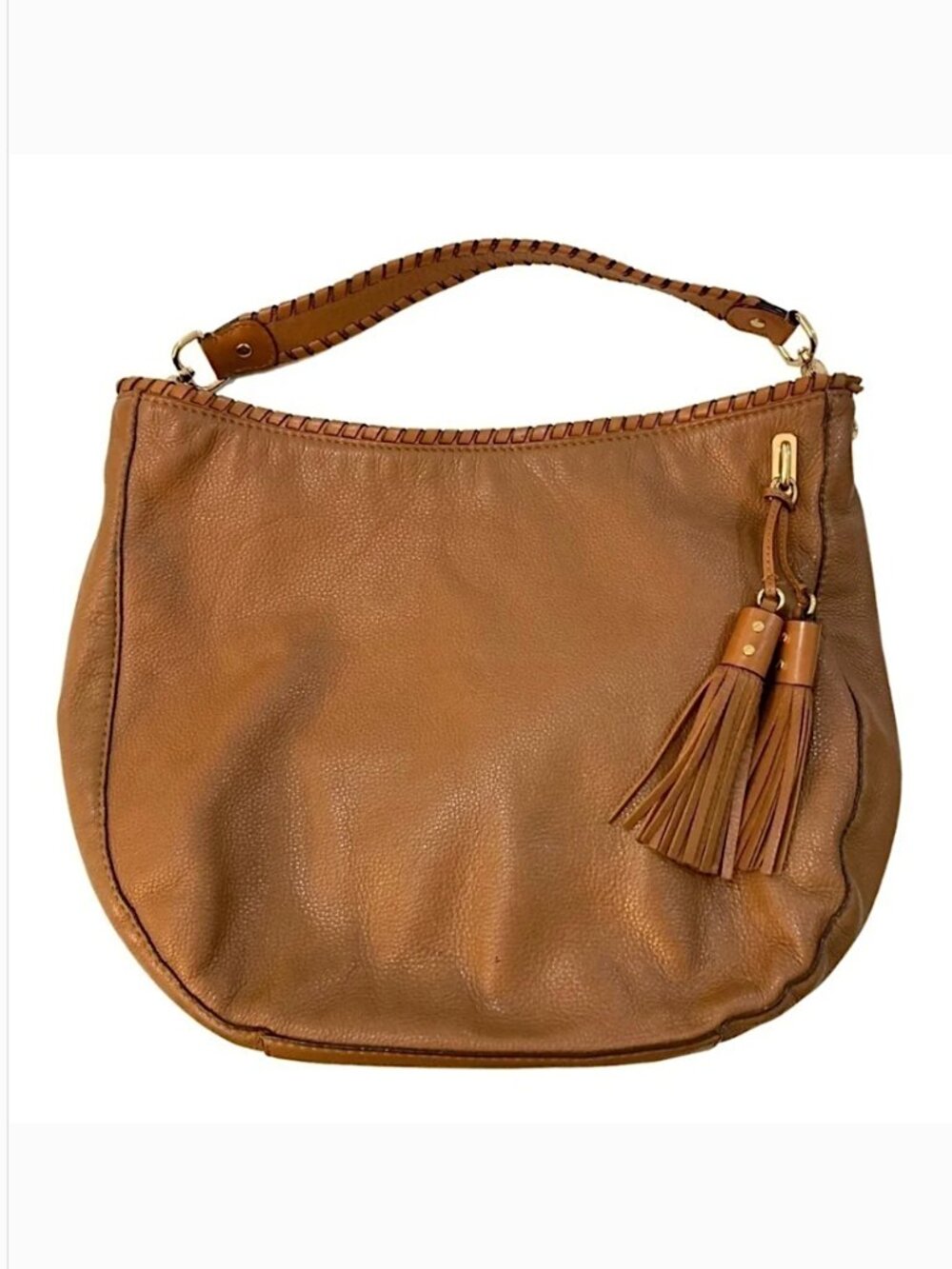 MICHAEL KORS Leather Hobo Shoulder Bag Pebbled Brown Large